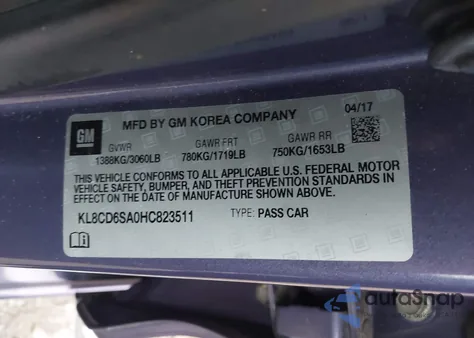 2017 Chevrolet Spark 1Lt Cvt из США, поврежденный, VIN KL8CD6SA0HC823511